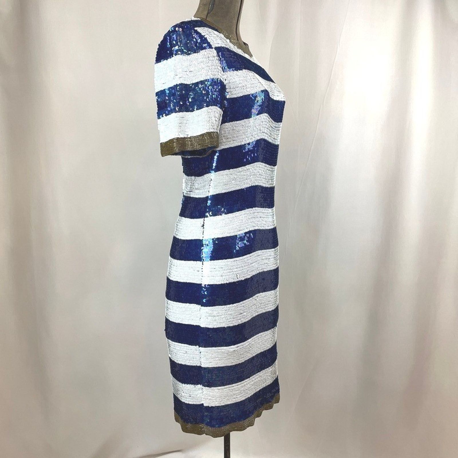 Vintage Vintage Womens (S) Sequin Stripe Silk Cocktail Dress McBling Size S / US 4 / IT 40 - 5 Thumbnail