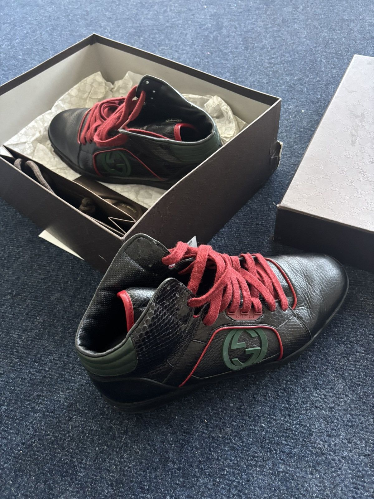 Gucci Gucci Black Leather & Snakeskin High Top Sneakers Size US 10.5 / EU 43-44 - 3 Thumbnail