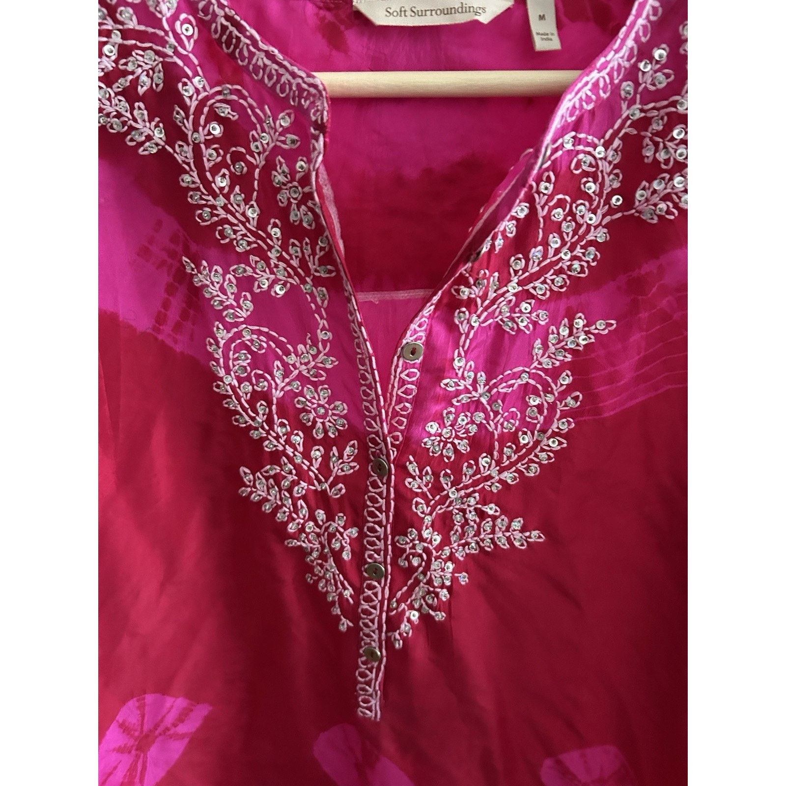 Soft Surroundings SOFT SURROUNDINGS Silk Pink Tie Dye Tunic M Boho Embrodery Size M / US 6-8 / IT 42-44 - 9 Thumbnail