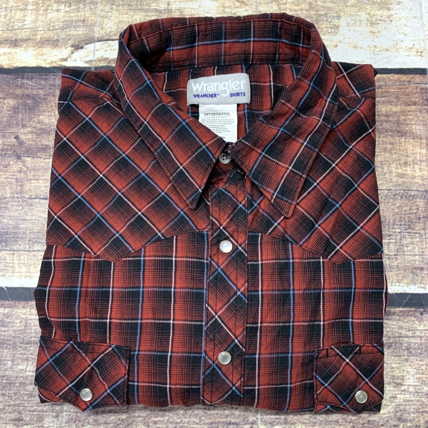 Wrangler Wrangler Wrancher Western Pearl Snap Long Sleeve Shirt Men’s 2XT Red Black Size US XXL / EU 58 / 5 - 5 Thumbnail
