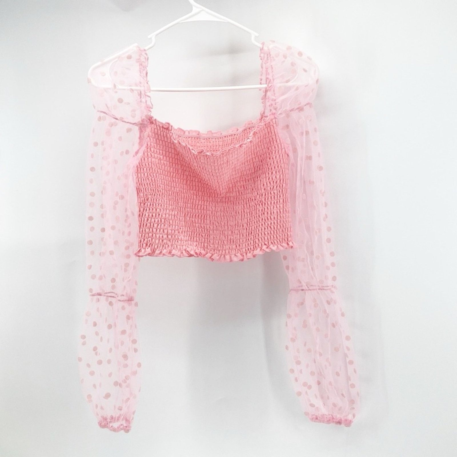 Shein Shein pink polka dot sheer sleeve Crop top puff sleeves Size M / US 6-8 / IT 42-44 - 1 Thumbnail
