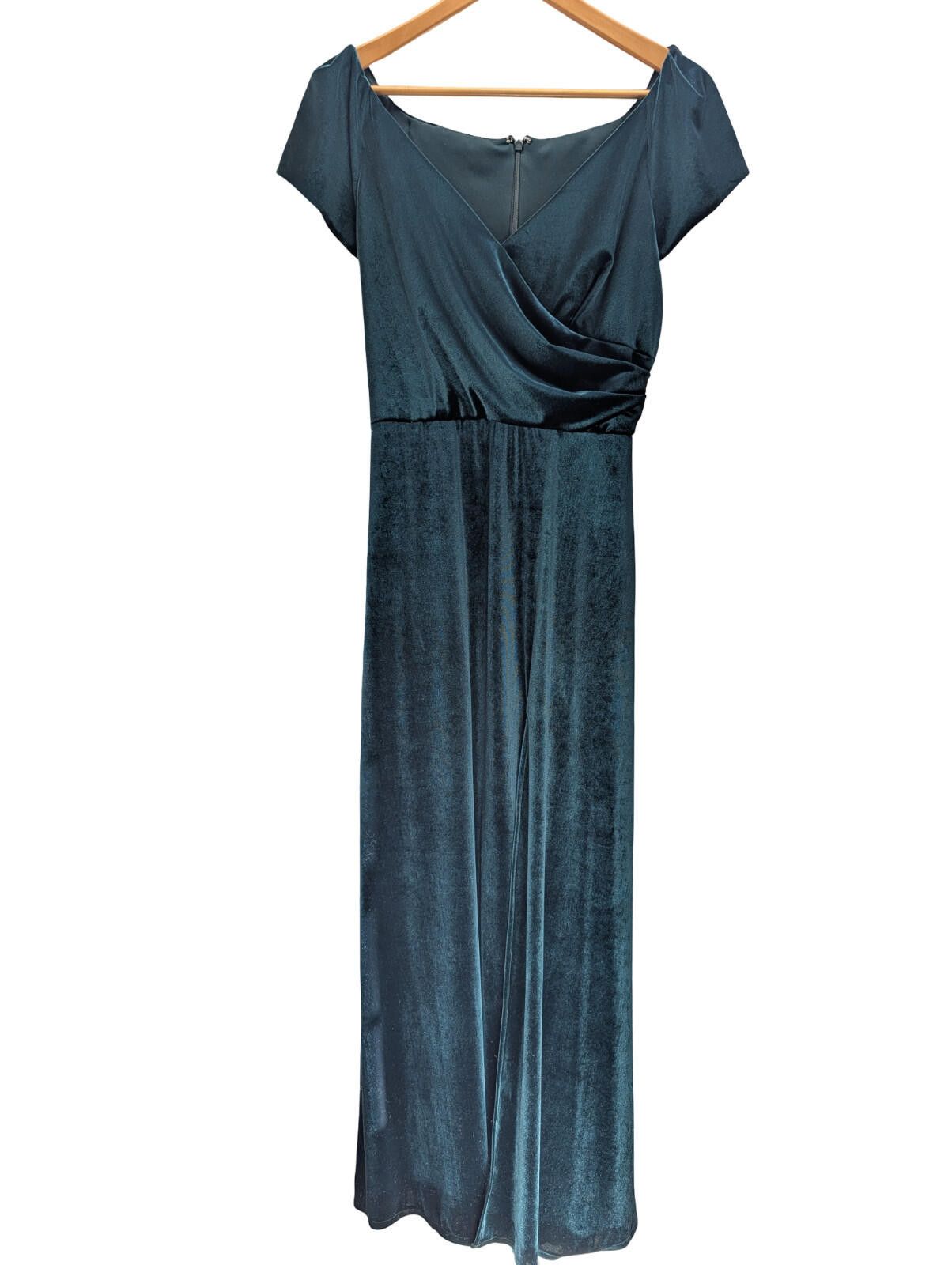 After Six After Six Velvet Maxi Gown Dress Teal Wrap Bodice Side Slit Size M / US 6-8 / IT 42-44 - 1 Thumbnail