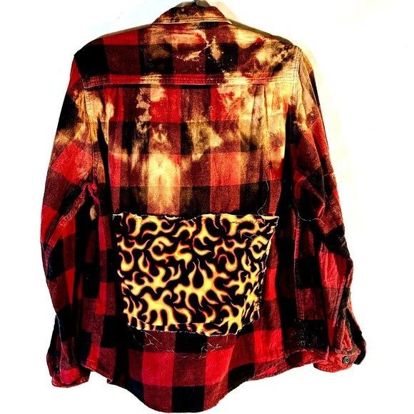Other Biker Flames Red Black Watch Plaid Flannel Shirt Lumberjack Size US L / EU 52-54 / 3 - 2 Thumbnail