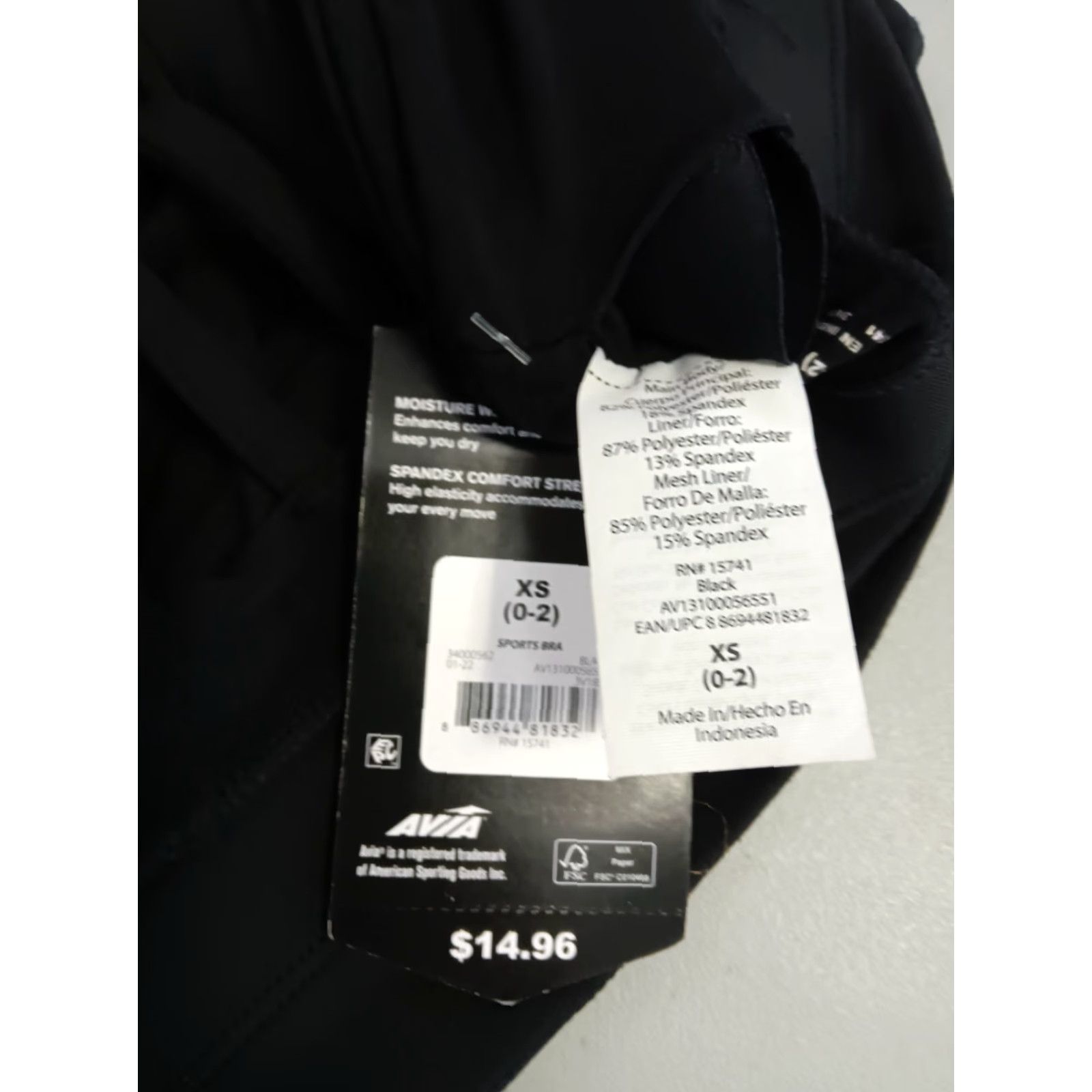 Avia VINTAGE Avia High Sports Bra Women's XS Black Crossback Moisture Wicking Sports Bra 0-2 Size ONE SIZE - 5 Thumbnail