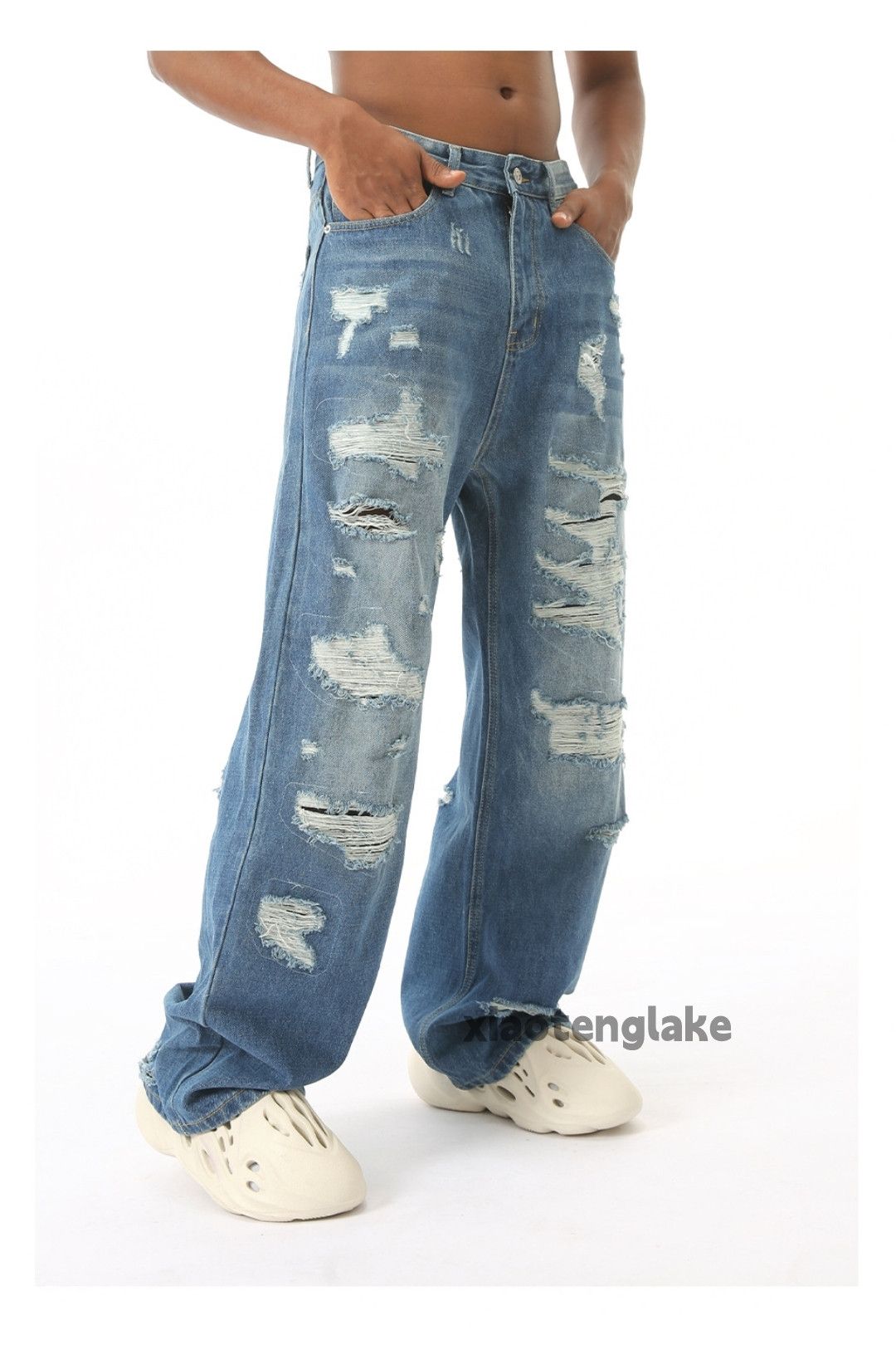 Jean × Vintage washed faded loose baggy hiphop damaged jeans Size US 28 / EU 44 - 4 Thumbnail