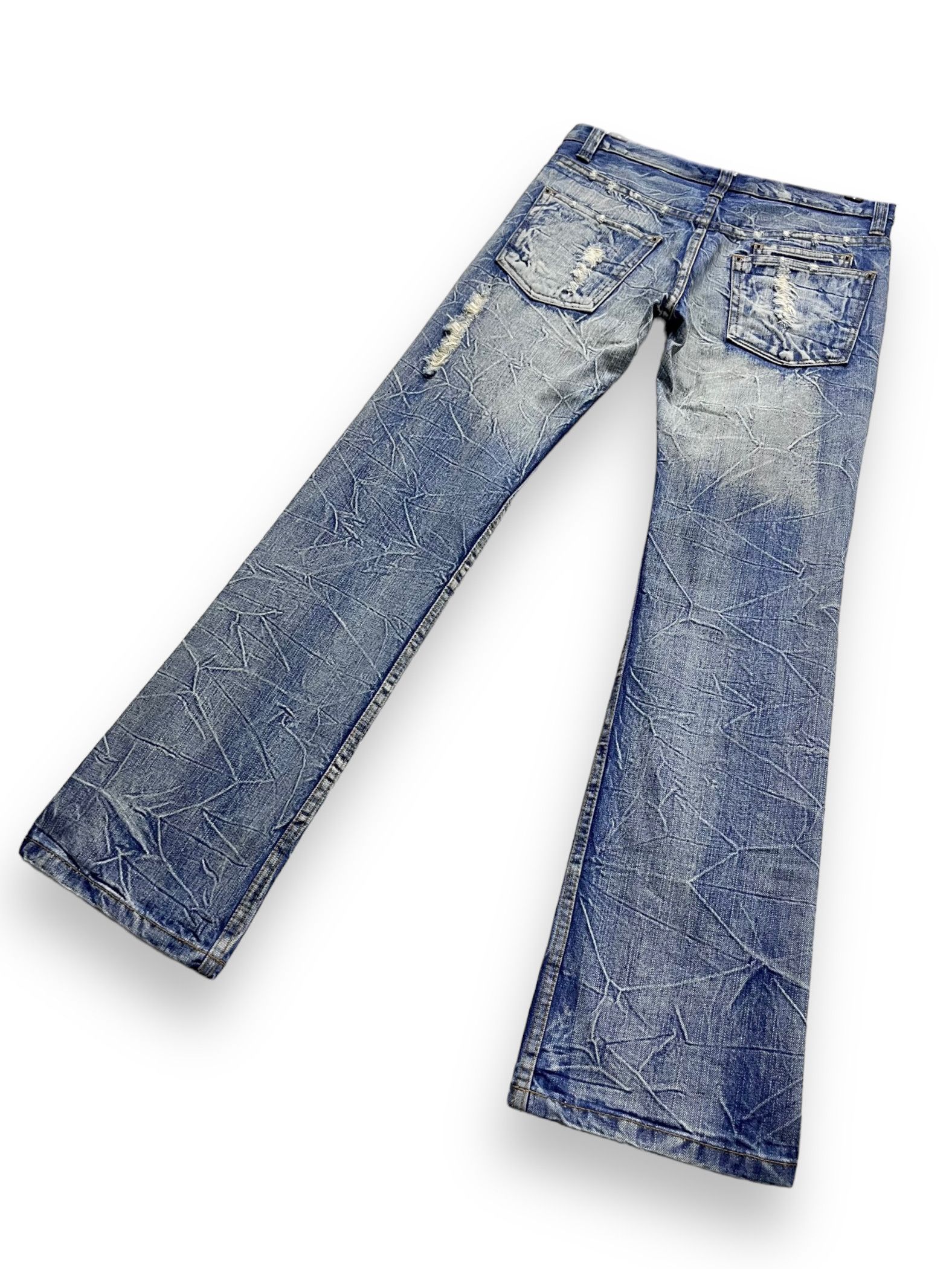 Japanese Brand SICK🔥Vtg KUI Acid Wash Ripped Flare Denim Size US 31 - 8 Thumbnail