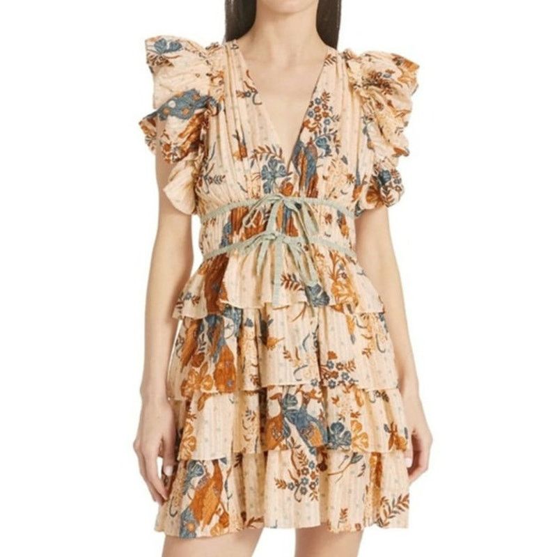 Ulla Johnson Ulla Johnson Marni Ruffled Mini Dress Peach Floral Size 14 Size XL / US 12-14 / IT 48-50 - 3 Thumbnail