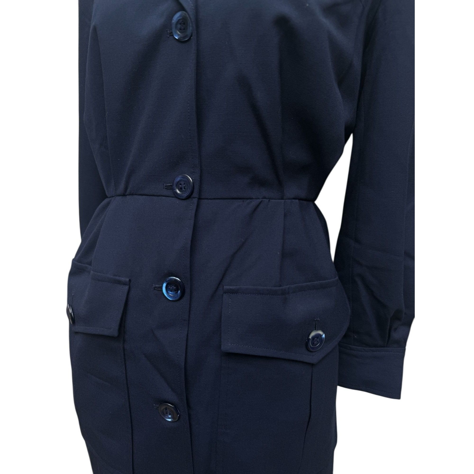 Yves Saint Laurent Navy Wool Safari-Inspired Dress Size M / US 6-8 / IT 42-44 - 5 Thumbnail