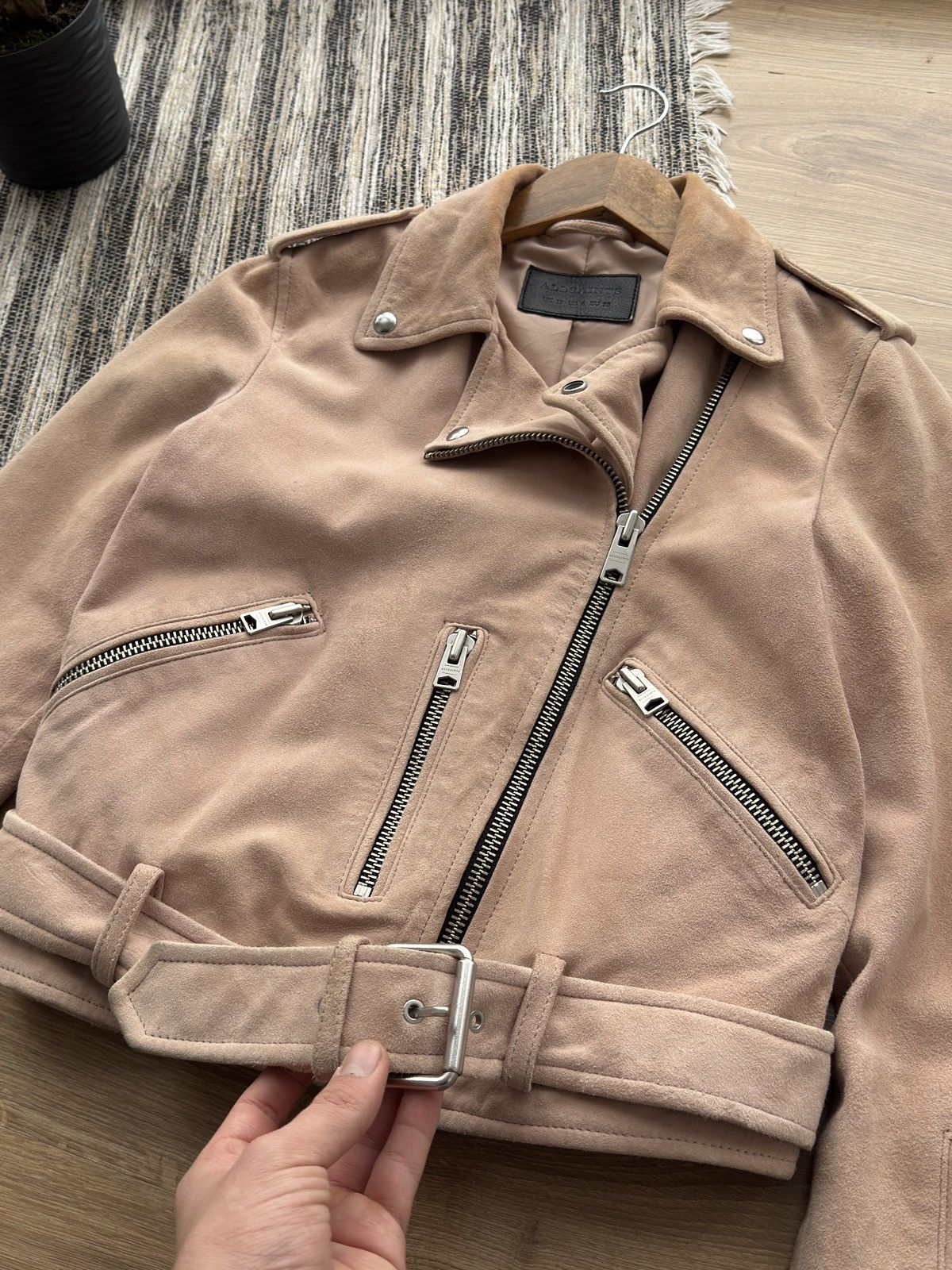 Allsaints ALL SAINTS Powder Pink Suede Balfern Biker Jacket Women’s Size M / US 6-8 / IT 42-44 - 11 Thumbnail