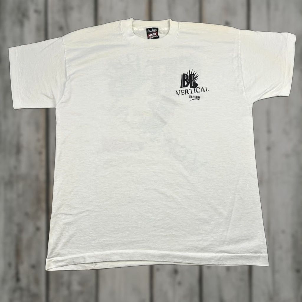 Fruit Of The Loom VINTAGE Be Vertical Graphic Tee Shirt Mens Large White Fruit of the Loom 90s Student Life T-Shirt Size US L / EU 52-54 / 3 - 1 Thumbnail