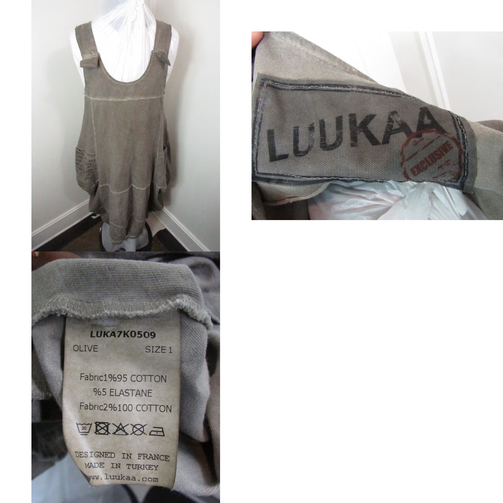 Olive LUUKAA Sleeveless Dress Top Size 1 Faded Olive Cotton Jersey Women Size XS / US 0-2 / IT 36-38 - 8 Thumbnail