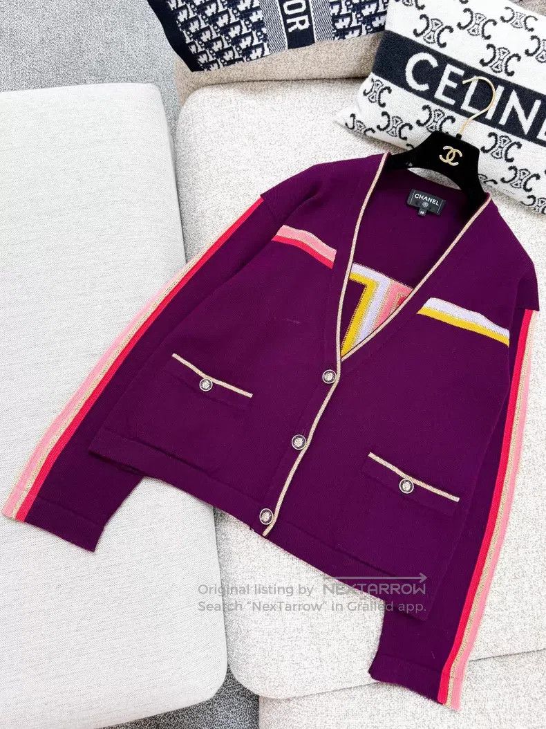 Chanel Chanel Purple cashmere cardigan coat Size XS / US 0-2 / IT 36-38 - 2 Thumbnail
