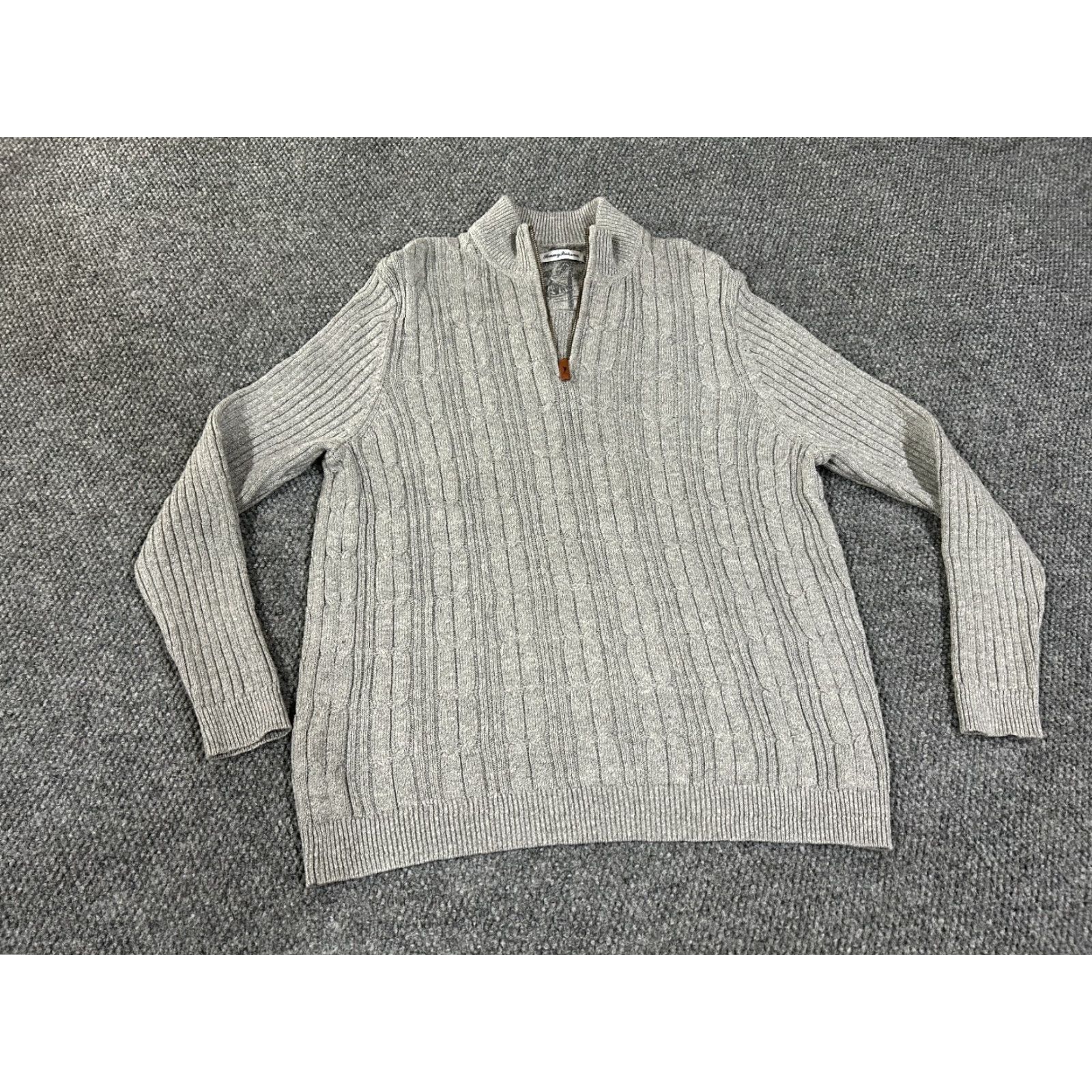Tommy Bahama Tommy Bahama Sweater Mens L Gray Cable-Knit 1/4 Zip Pullover Size US L / EU 52-54 / 3 - 2 Thumbnail
