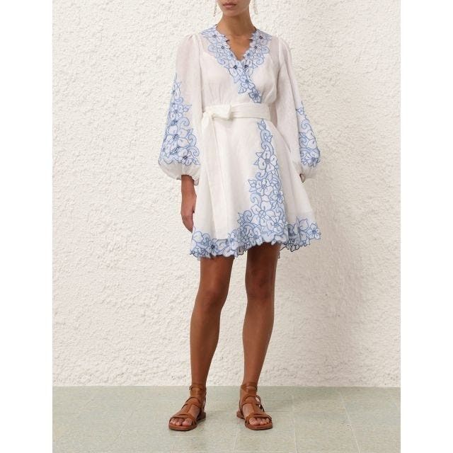 Zimmermann oc11z0525 Floral Embroidery Mini Dress in White & Blue Size XS / US 0-2 / IT 36-38 - 2 Thumbnail