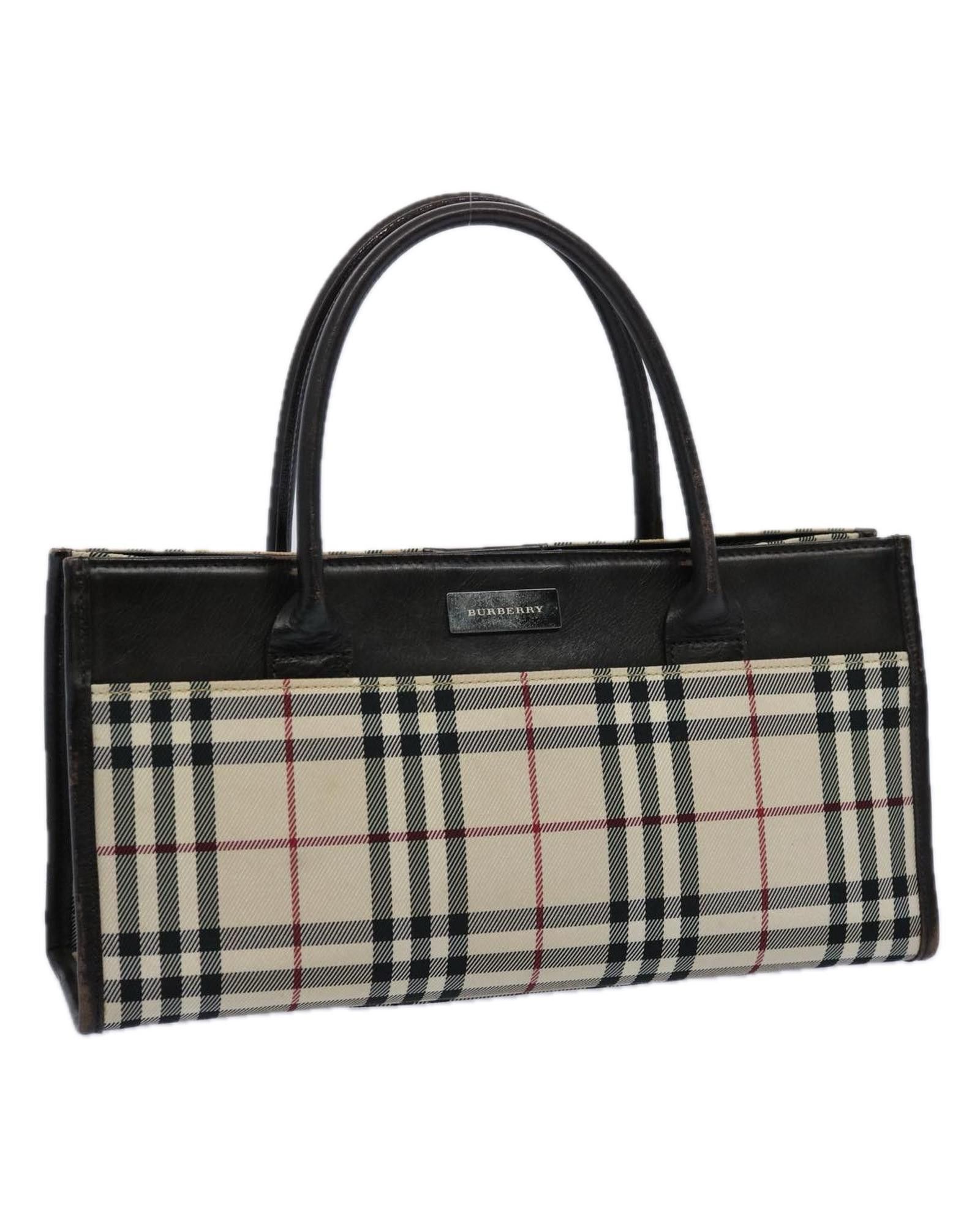 image of Burberry Beige And Dark Brown Nylon Hand Bag With Nova Check Pattern, Women's
