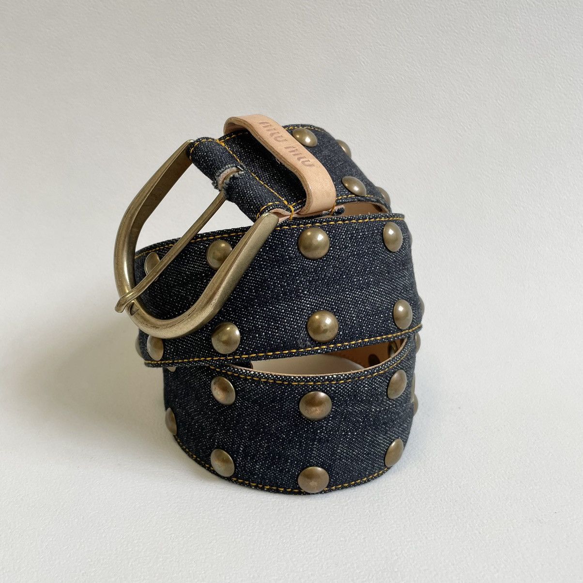 Miu Miu Mid 2000s Blue Studded Denim Belt Size 32 - 8 Thumbnail