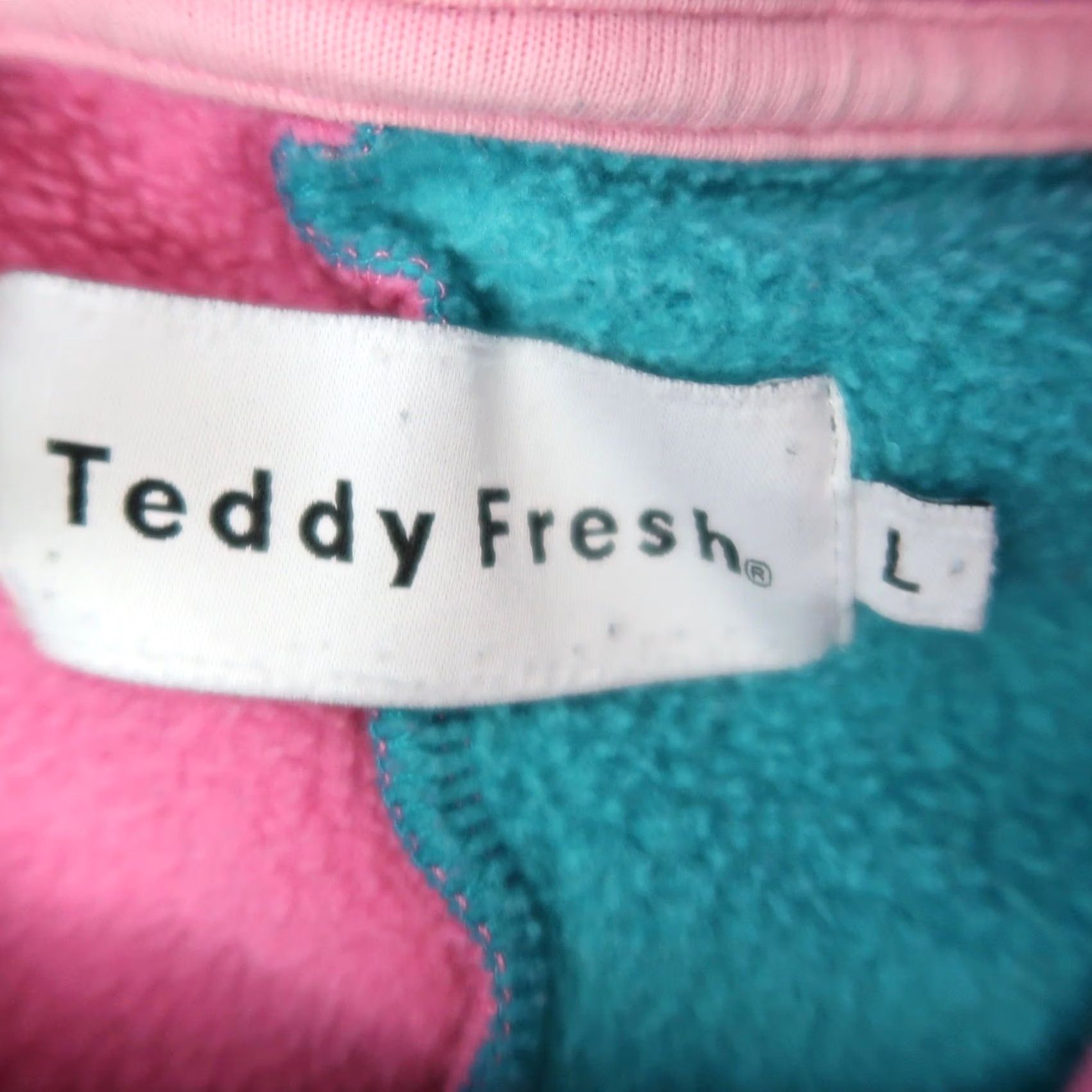 Teddy Fresh Teddy Fresh Hoodie Pullover Mens L Colorblock Blue Teal Pink Pocket Long Sleeve Cotton Polyester Size US L / EU 52-54 / 3 - 4 Thumbnail