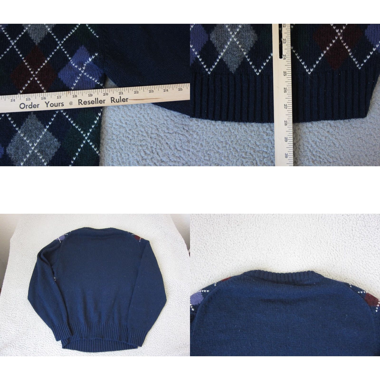 Vintage VINTAGE Par Four Sweater Mens Pullover Knit Crew Neck Wool 80s Blue Green Purple Argyle Large Mens Size US L / EU 52-54 / 3 - 8 Thumbnail