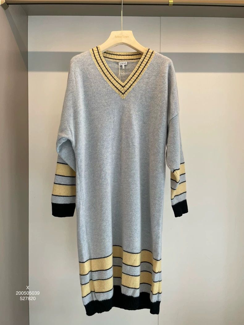 LOEWE Light blue wool mid-length dress