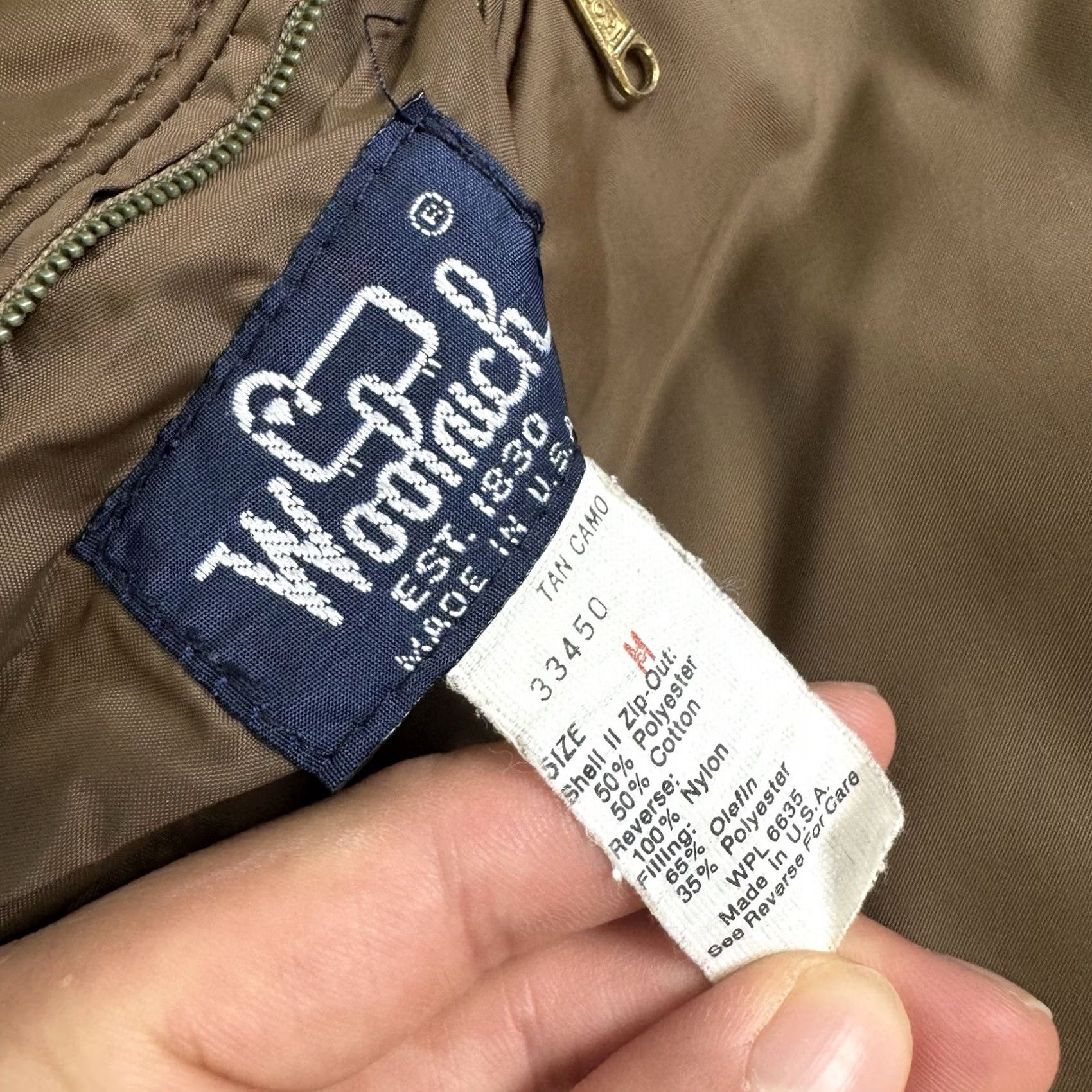 Vintage VINTAGE Woolrich Mens Tan Duck Camo Frogskin Full Zip Bomber Jacket Made In USA Size US M / EU 48-50 / 2 - 7 Thumbnail