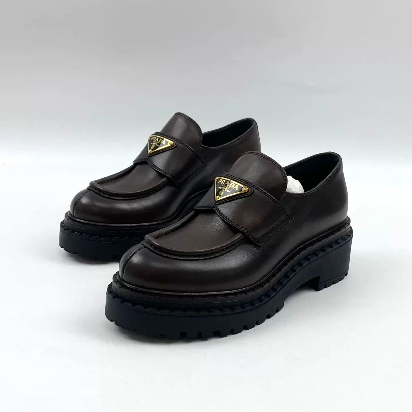 Prada Prada 25 New Brown Gold Logo Loafer Size US 4 / IT 34 - 1 Thumbnail