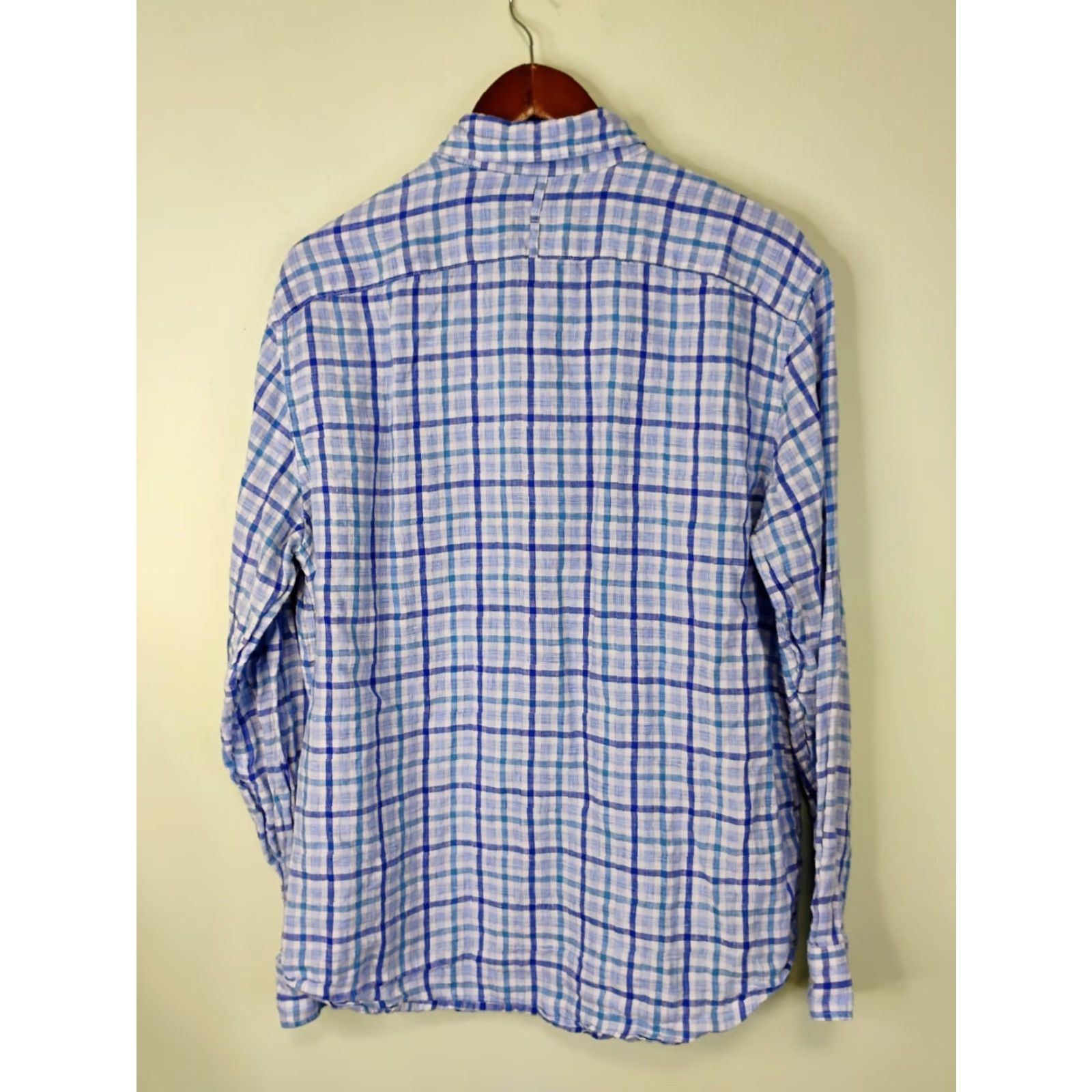 Banana Republic Banana Republic Plaid Shirt Mens M Linen Long Sleeve Button-Up Blues 100% Linen Camden M Button-Up Mens Size US M / EU 48-50 / 2 - 3 Thumbnail