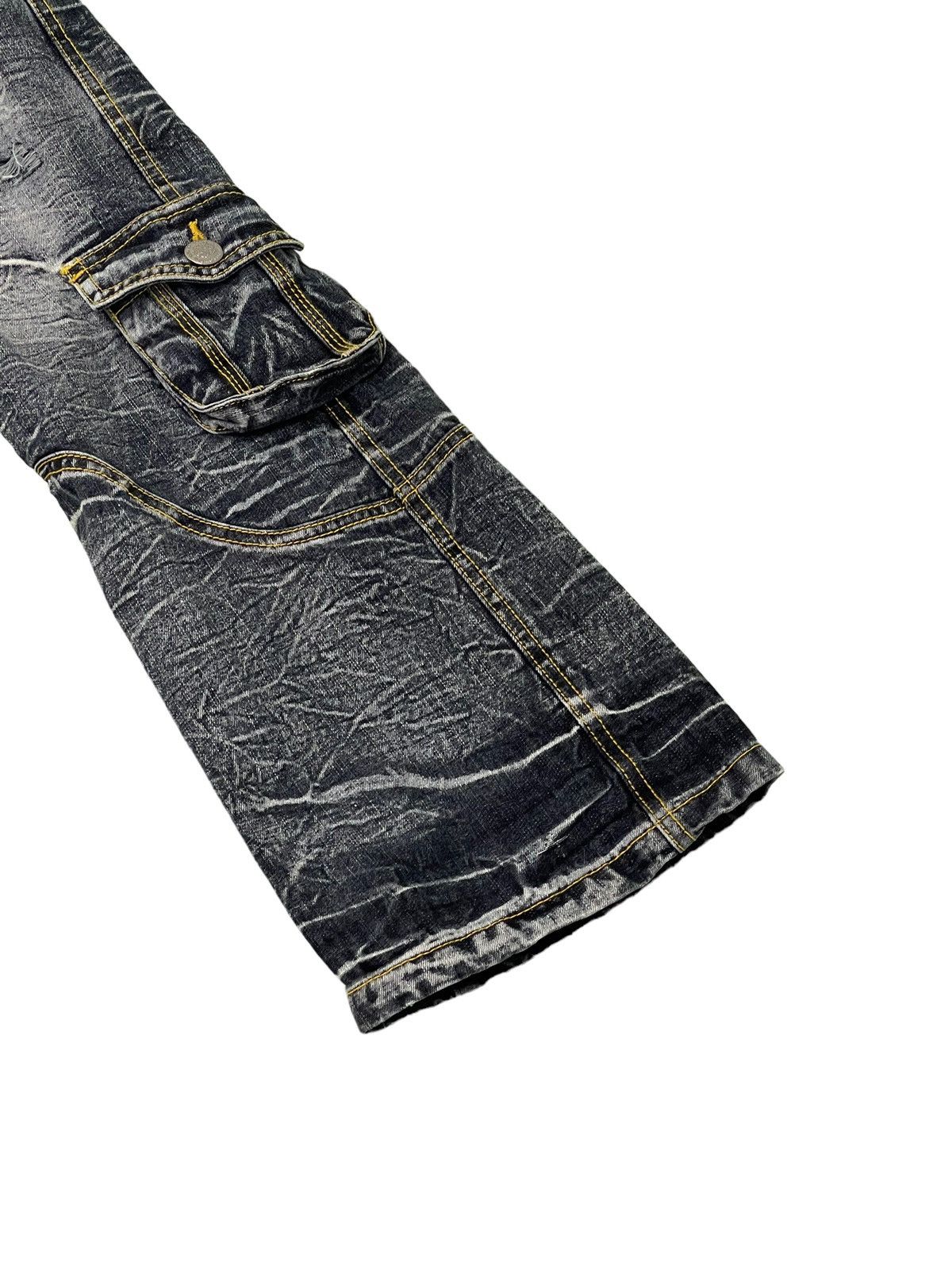 Japanese Brand Flare Jeans Cargo Low Box Crazy Faded Distress Boot Cut 6🟦2 Size US 29 - 4 Thumbnail