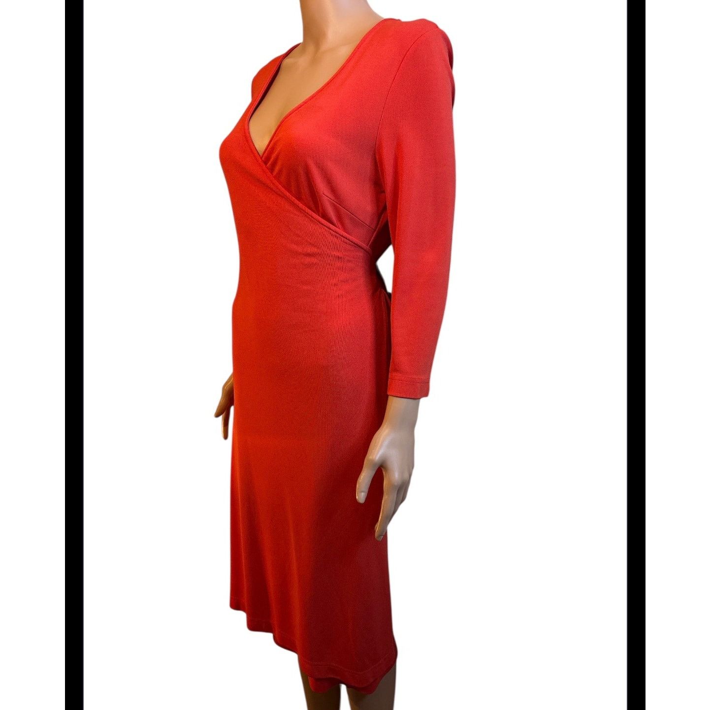 The Unbranded Brand Sutton Studio Red Knee-Length True Wrap Dress Size Large Size L / US 10 / IT 46 - 2 Thumbnail