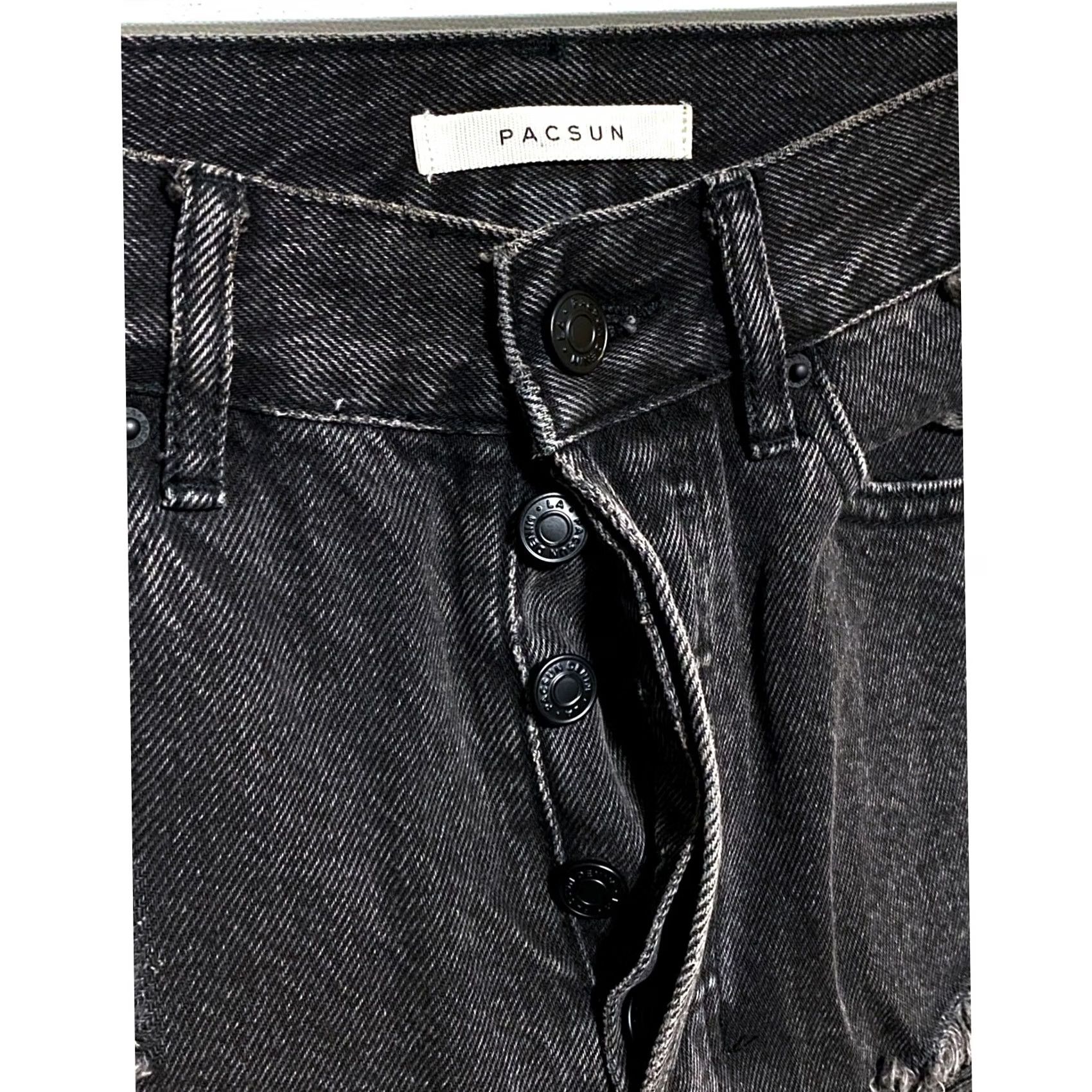 Pacsun VINTAGE PacSun Ultra High Rise Slim Black Jeans Womens 25 Distressed Ripped Button Fly Size 42" / US 20 - 4 Thumbnail