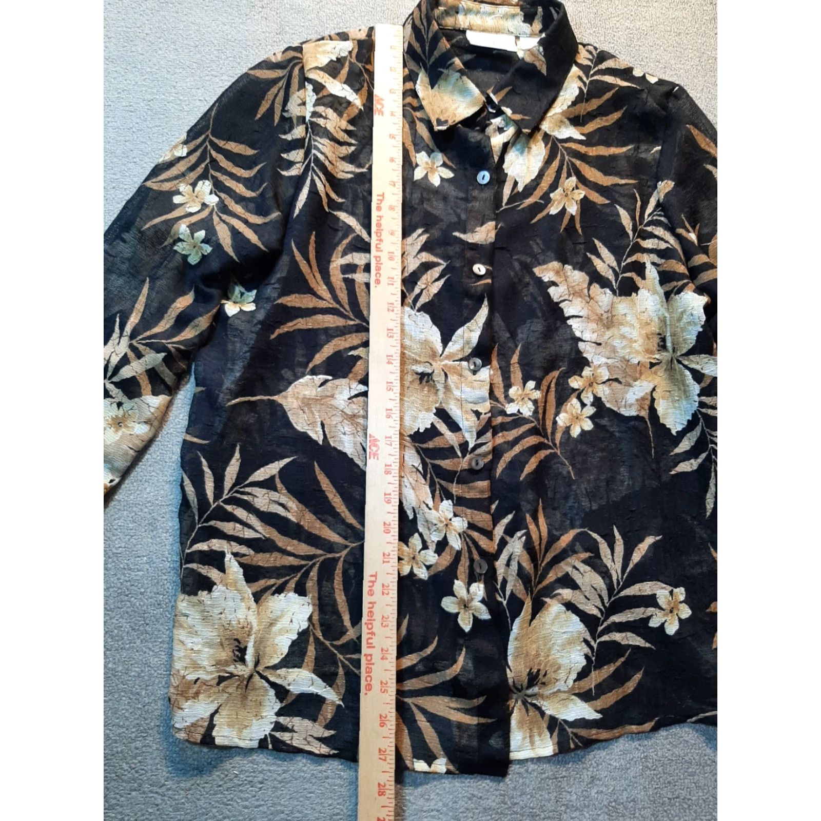 Vintage Alfred Dunner Button Down Top Womens Size 10 Black Floral Sheer Polyester Size XL / US 12-14 / IT 48-50 - 4 Thumbnail