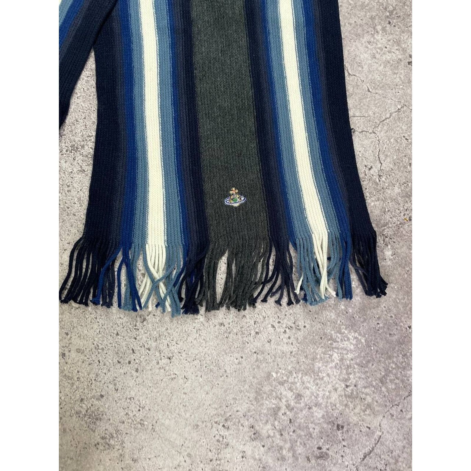 Vintage × Vivienne Westwood Vivienne Westwood Striped Scarf Navy Green Blue Wool Unisex Size ONE SIZE - 7 Thumbnail