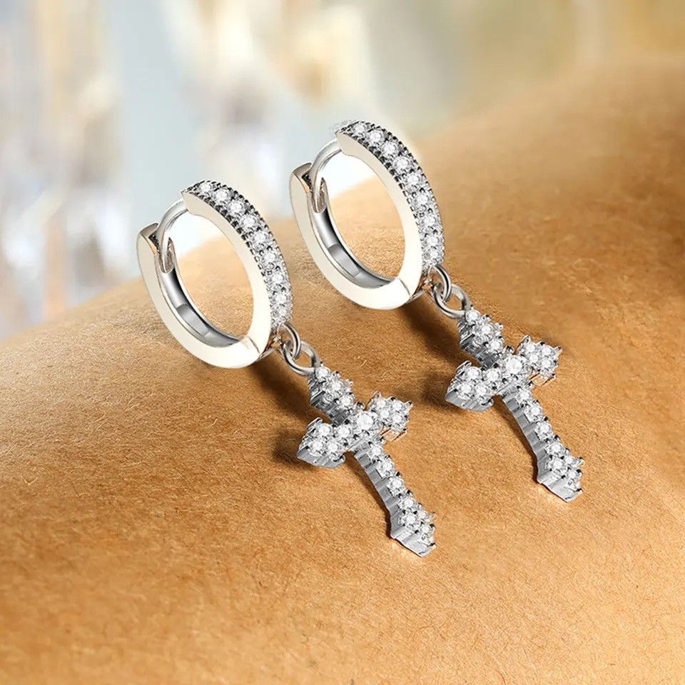 Jewelry × Sterling Silver Sterling Silver Zircon Cross Pendant Earrings Size ONE SIZE - 4 Thumbnail