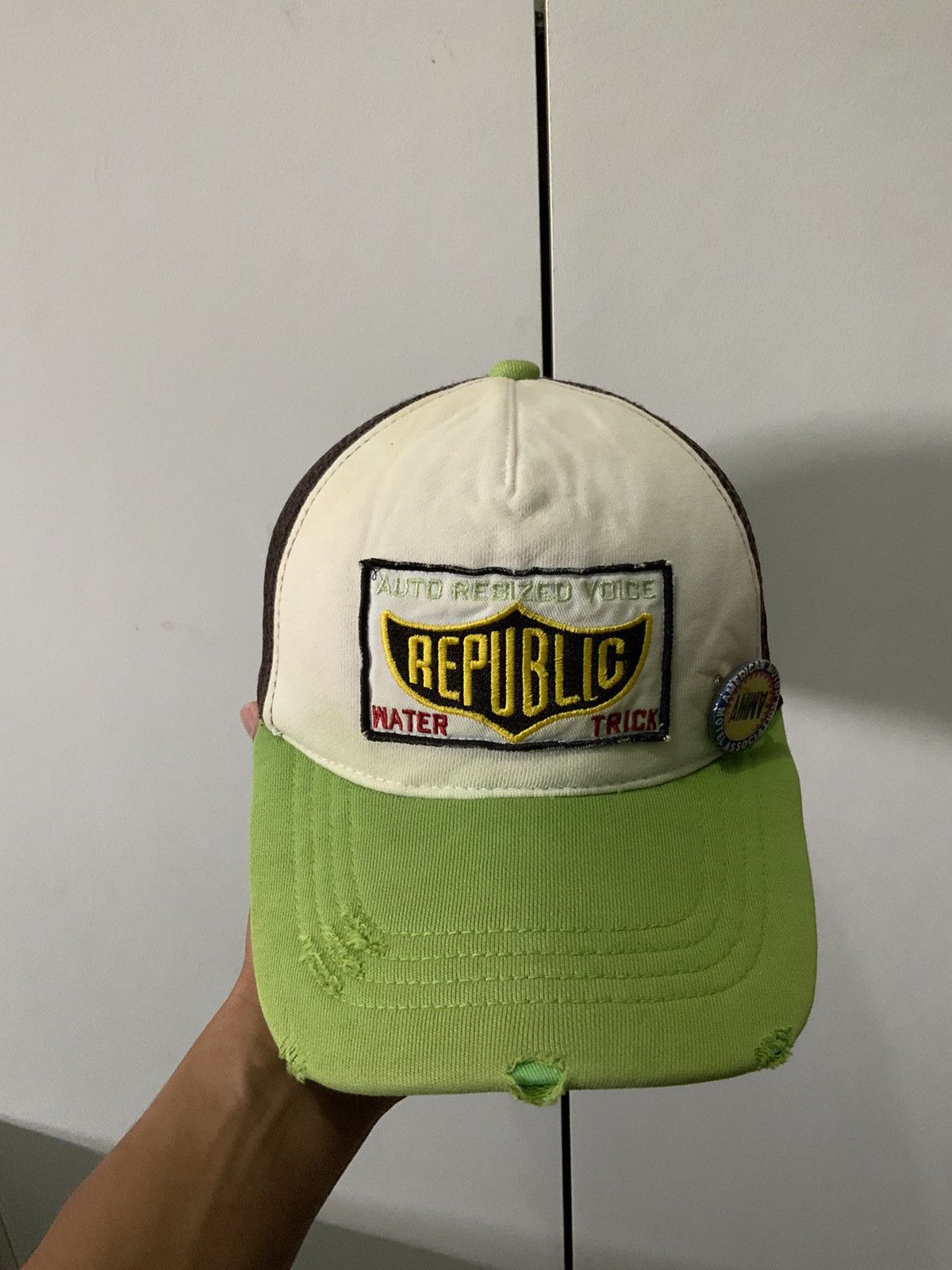 Japanese Brand Republic Water Trick Distressed Trucker Hat Size ONE SIZE - 5 Thumbnail