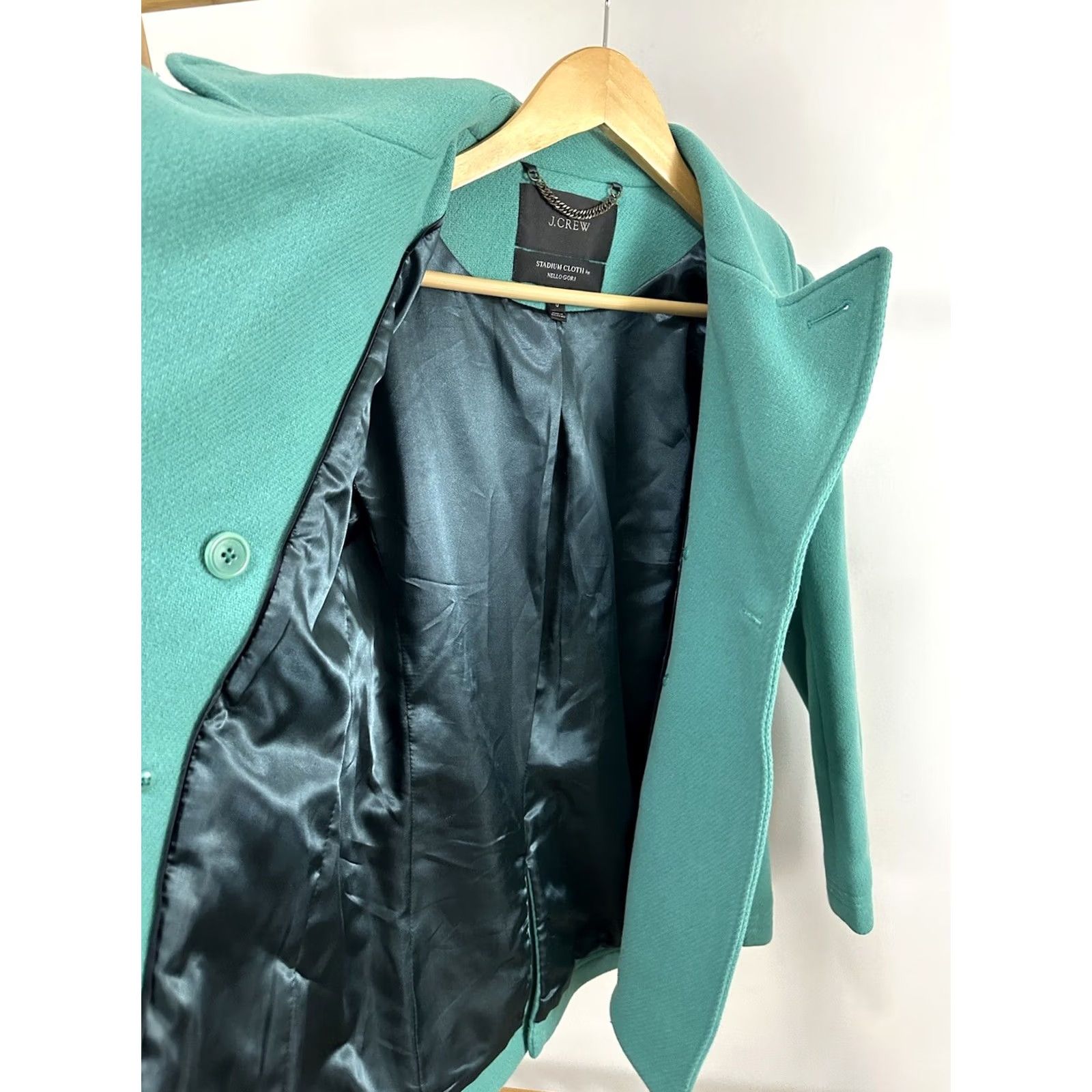 J.Crew J. Crew Stadium Cloth Teal Nello Gori Wool Pea Coat Gold Buttons Size 0 Women's Coat Teal Pea Coat 0 Womens Size XS / US 0-2 / IT 36-38 - 5 Thumbnail