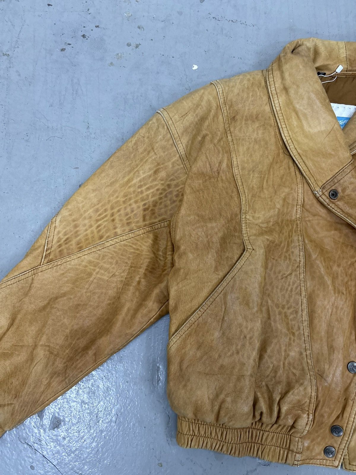 Rare Vintage 80s Patina Leather Bomber Jacket Double Collar