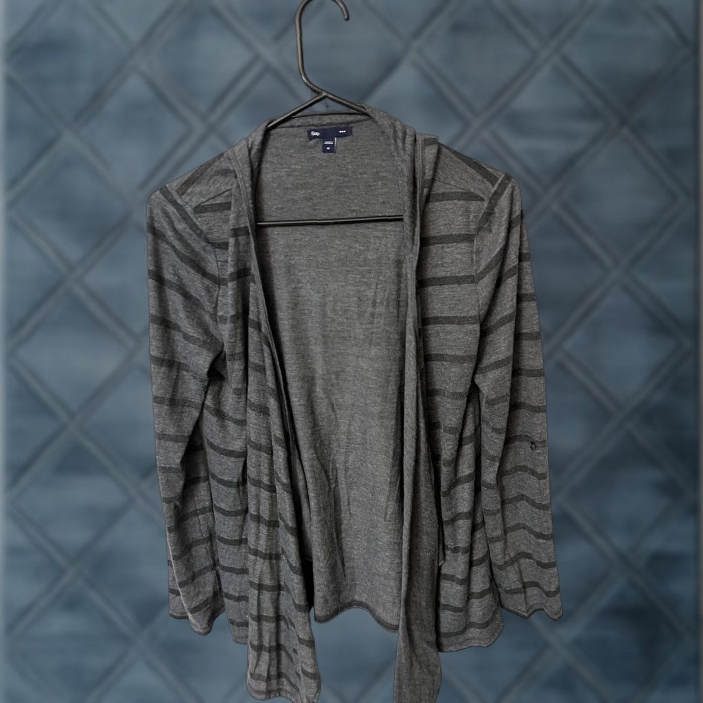 Gap Gap Cardigan Sweater - Womens Hooded Gray Striped - Size M - Cotton - Open Front - All Seasons - Machine Washable - Regular Fit Size M / US 6-8 / IT 42-44 - 1 Thumbnail