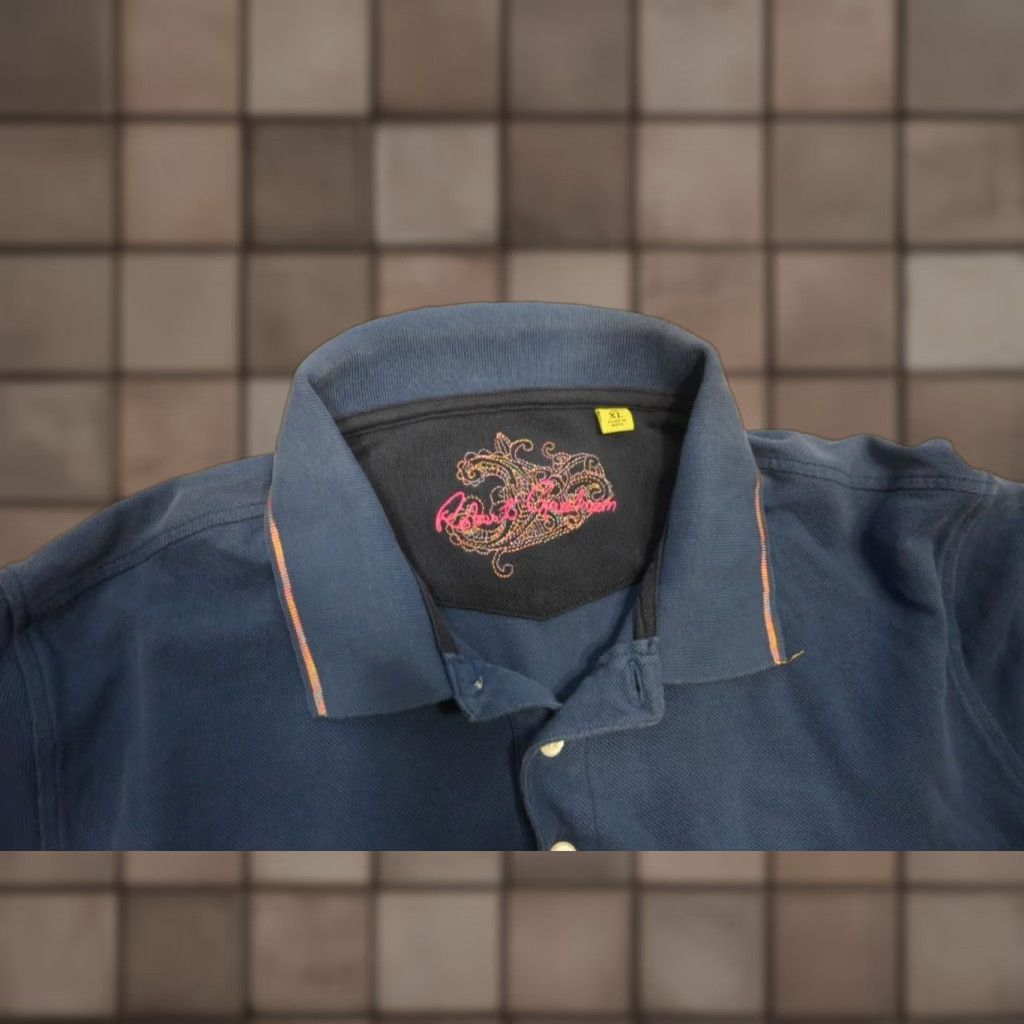 Vintage Robert Graham Polo Shirt Blue Short Sleeve Men's Large