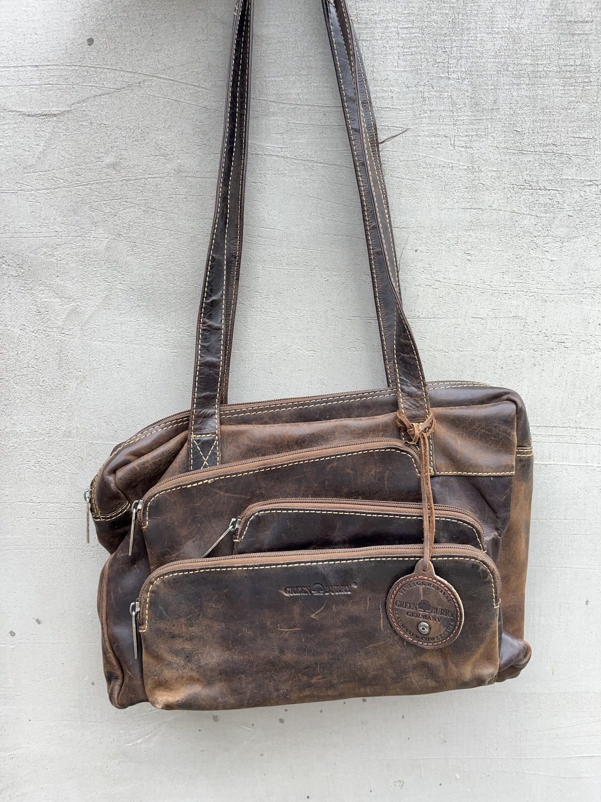 Genuine Leather × Vintage Vintage Green Burry Asymmetrical Faded Leather Pocket Bag Size ONE SIZE - 19 Thumbnail