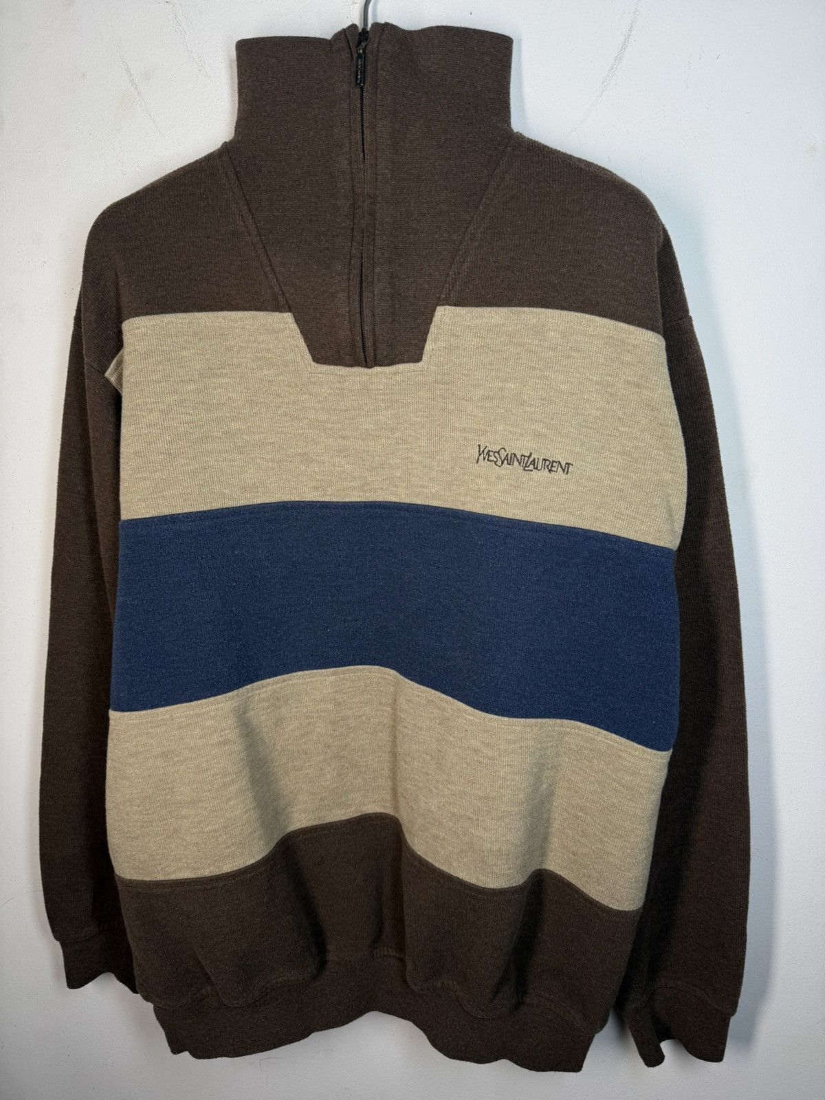 Yves Saint Laurent 90s YSL Sweatshirt 1/4 Quarter Zip Brown Vintage Sweater Size US L / EU 52-54 / 3 - 3 Thumbnail