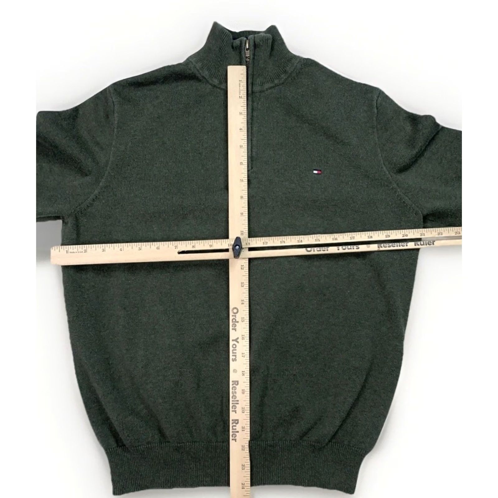 Tommy Hilfiger VINTAGE Tommy Hilfiger Preppy 1/4 Zip Mens Sweater Large L Green Knit Mock Neck Pullover_Solid_Stretch Casual Business Travel Mens Size US L / EU 52-54 / 3 - 3 Thumbnail