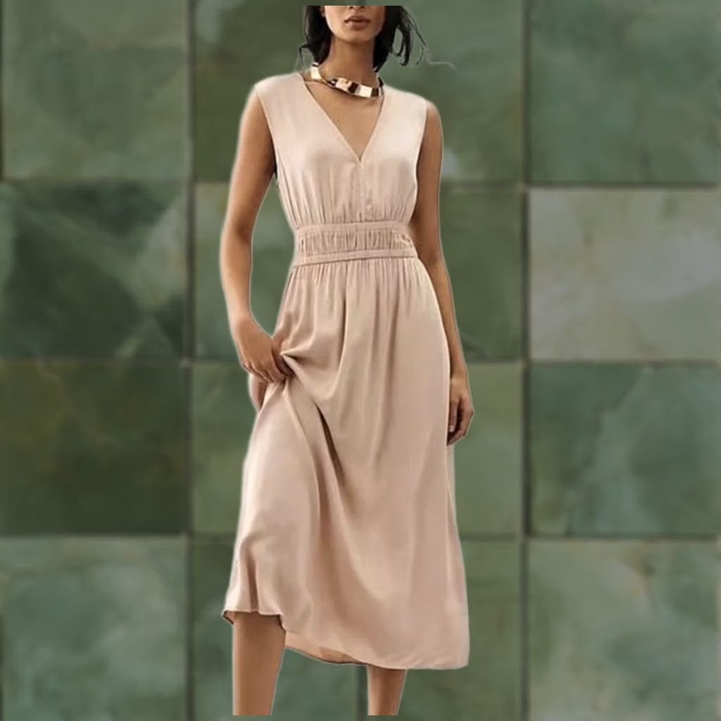 CLOT Cloth & Stone Sleeveless Women's M Deep-V Midi Dress Satin V-Neck Pullover Pink Size M / US 6-8 / IT 42-44 - 1 Thumbnail