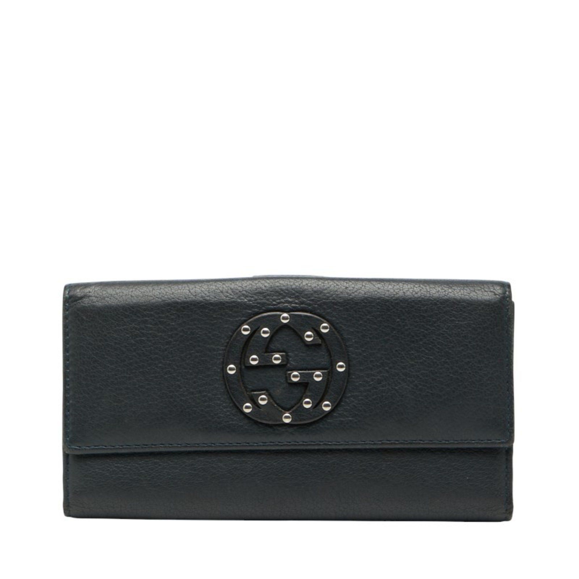 Gucci Interlocking G Long Wallet 231843 Navy Leather Women's GUCCI