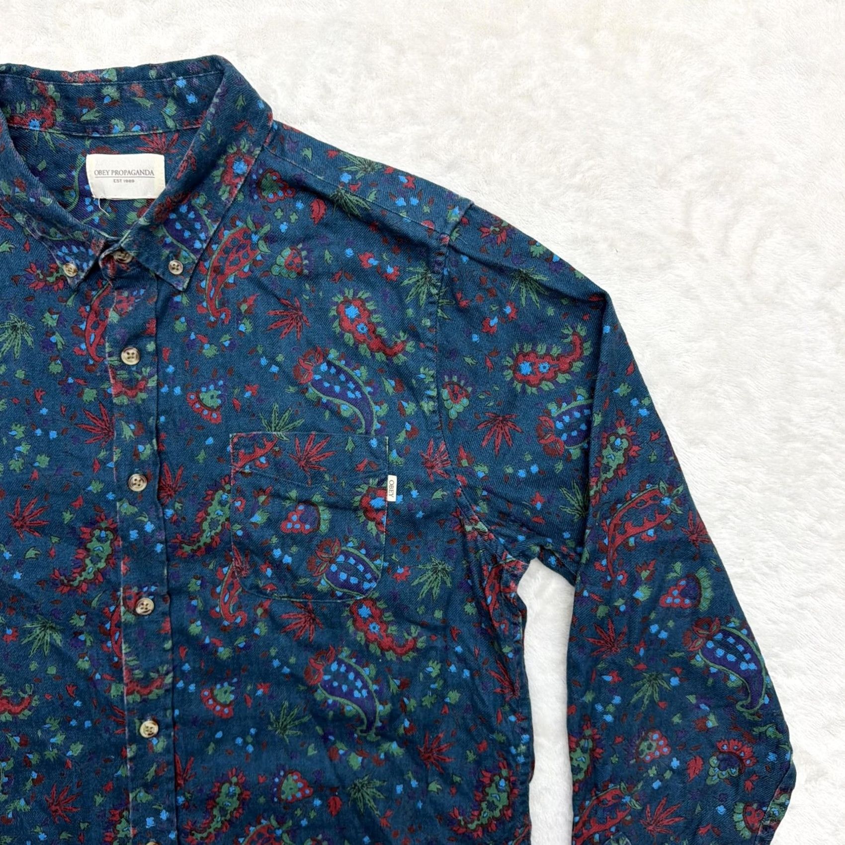 Obey OBEY Propaganda Shirt Mens Large Modern Fit Blue Paisley Button Up Long Sleeve Size US L / EU 52-54 / 3 - 3 Thumbnail