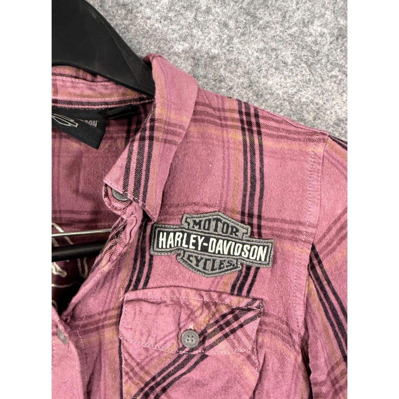 Harley Davidson Harley-Davidson Shirt Womens S Dusky Orchid Purple Plaid Roll Tab Sleeve Button Up Shirt Size S / US 4 / IT 40 - 5 Thumbnail