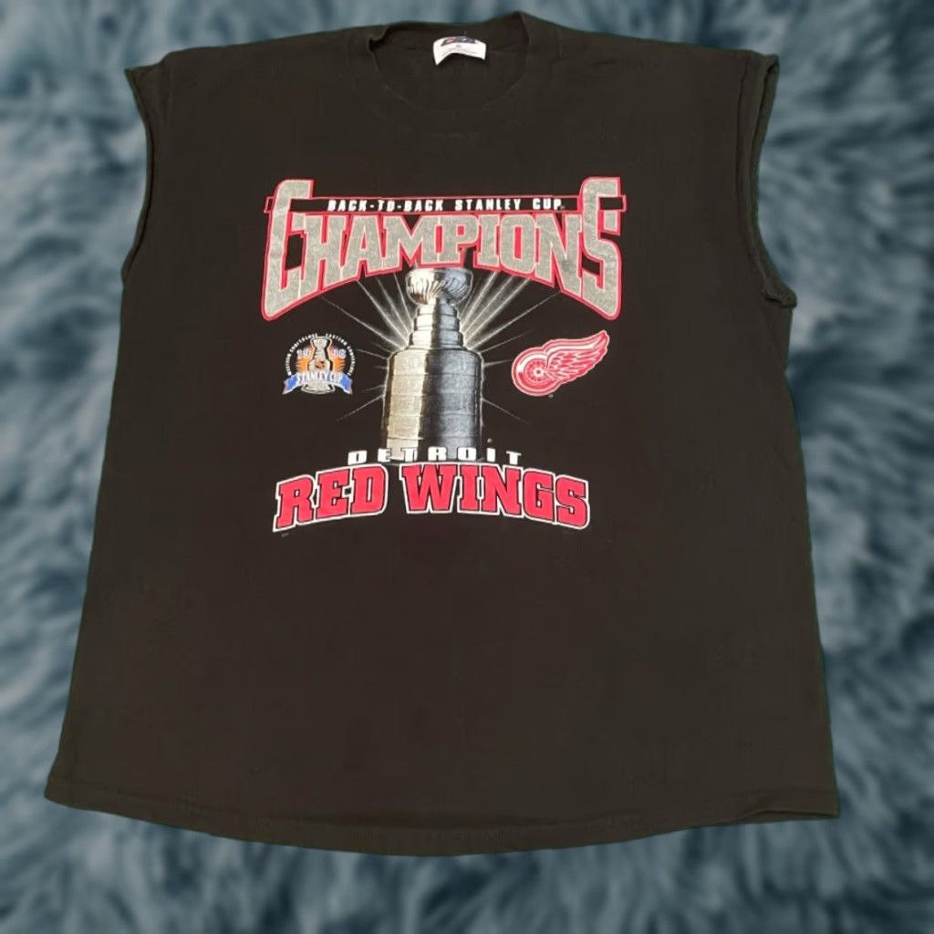 NHL VINTAGE Detroit Red Wings NHL 1998 Stanley Cup Champions Cut Off Shirt XL Sleeveless Men Black 90s Sports USA Hip Hop Size US XL / EU 56 / 4 - 1 Thumbnail