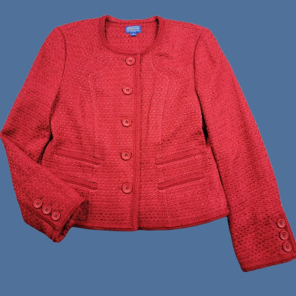Pendleton Pendleton Blazer Womens 12 Red Tweed Lined Button Front Classic Jacket Blazer Business Casual Workwear Womens Regular Front Pockets Size XL / US 12-14 / IT 48-50 - 1 Thumbnail