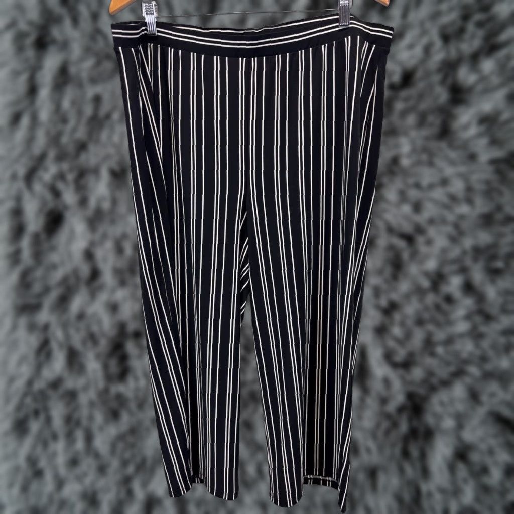 Vintage Chico's Travelers Pull-On Pants Women's 16/18 Black White Stripe Jersey Stretch Wide-Leg Ankle Travel Comfort Womens Size 38" / US 16 / IT 52 - 1 Thumbnail