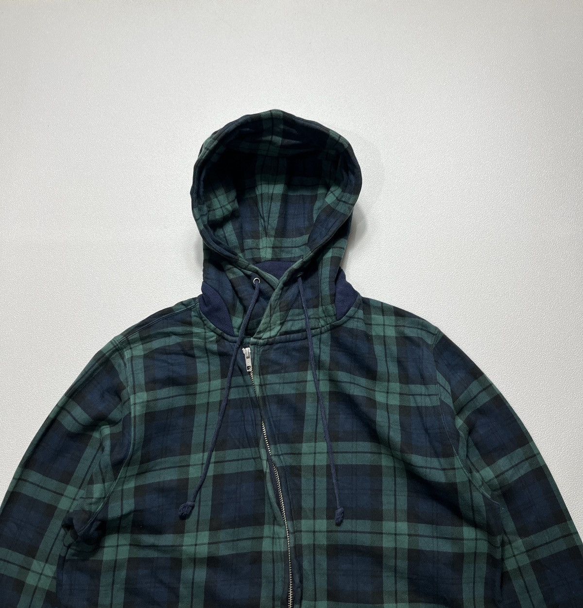 Beams Plus 2000's Beams Asymmetric Wire Hood Zip-Up Check Hooded Jacket Size US L / EU 52-54 / 3 - 4 Thumbnail