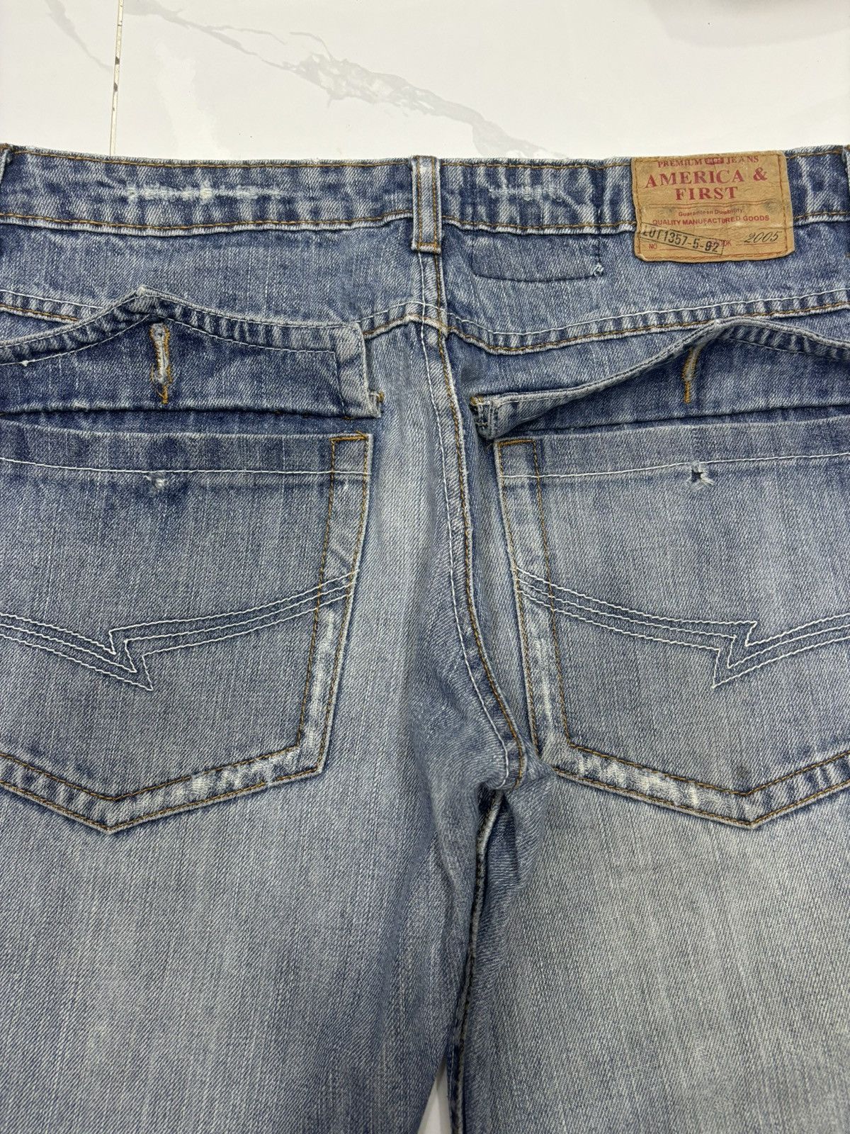 If Six Was Nine FLARE💥90s Flare Twist Denim America & First Distress Jeans Size US 33 - 12 Thumbnail