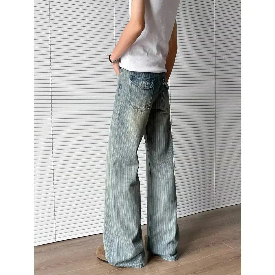 Japanese Brand Retro loose washed striped wide leg jeans Size US 32 / EU 48 - 4 Thumbnail